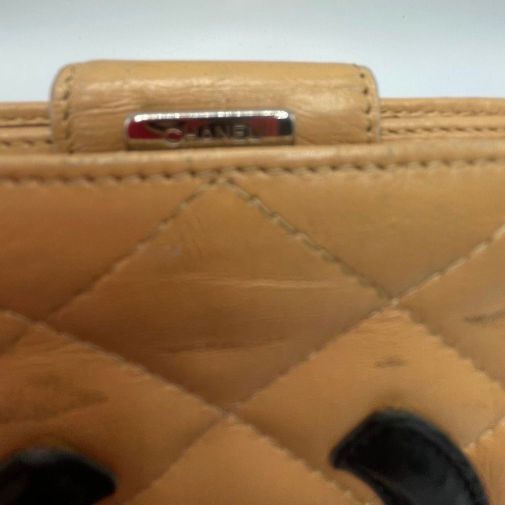 Chanel Cambon Ligne Compact Wallet Beige Quilted Lambskin Black CC Logo#842 - Picture 3 of 12
